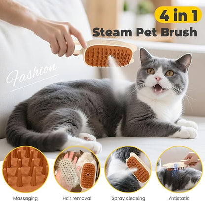 Cat Steam Brush for Shedding, 4 in 1 Rechargeable Steam Brush for Cats and Dogs, Anti-Static, Massage, flea comb for cats&amp; Pet Removal Hair Glove,Shedding &amp; Combing All In One!