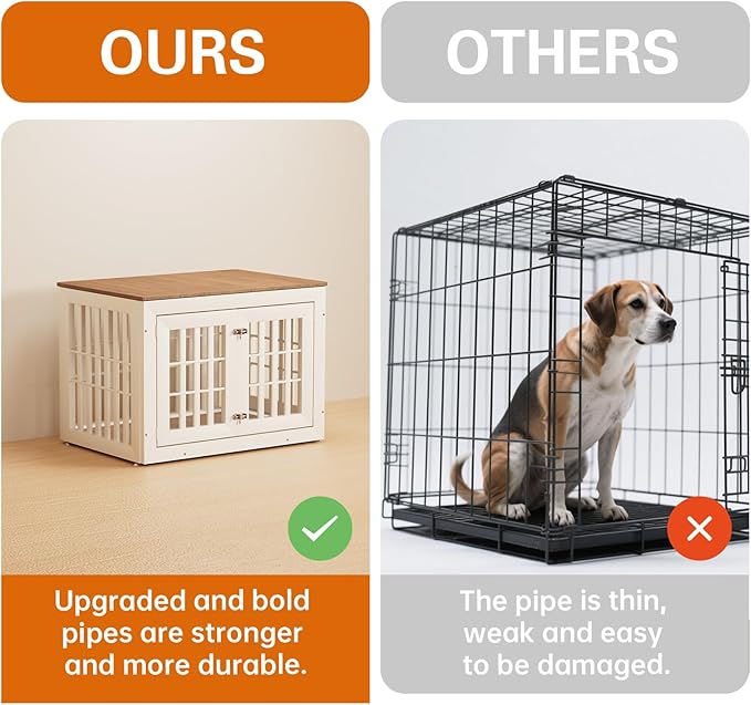 38" Heavy Duty Dog Crate Furniture for Small,Medium and Large Dogs,Rustic Wooden Dog Cage Kennel Indoor Furniture with Waterproof Top,Decorative Pet House Side End Table (White &amp; Wood)
