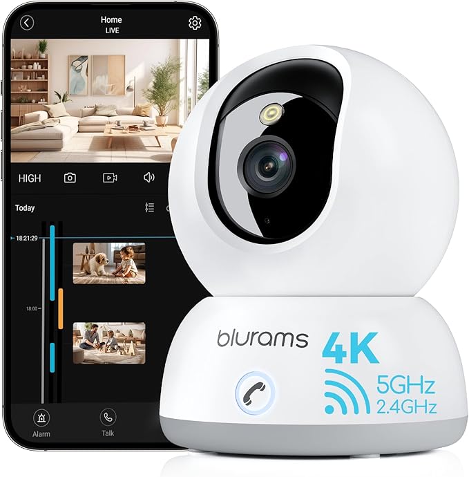 blurams Pet Camera 4K, 8MP Indoor Cameras for Home Security with One-Touch Call, Color Night Vision, Motion Tracking, 5GHz/2.4GHz Wi-Fi, Cloud &amp; SD Card Storage, Wi-Fi 6