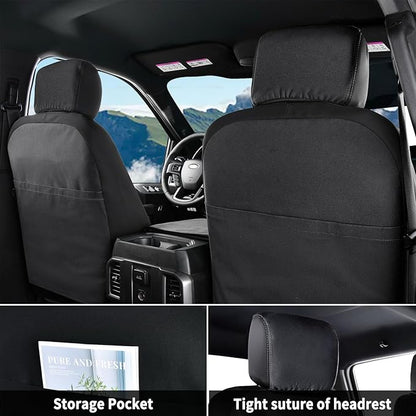 Coverado Front Seat Covers, Waterproof Canvas Seat Protector for Car Seat Cushions for Kids &amp; Dogs, Compatible with 2015-2025 Ford F150 &amp; 2017-2025 Ford F250 F350 F450(Black, 2PCS)