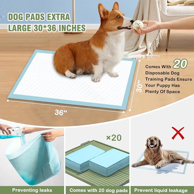 Puppy Pads &amp; Holder Set – Includes 20 Extra Large 30×36in Pee Pads, Anti-Slip Leak-Proof Pee Pad Holder with Secure Lock for Puppies &amp; Large Dogs and All Breeds