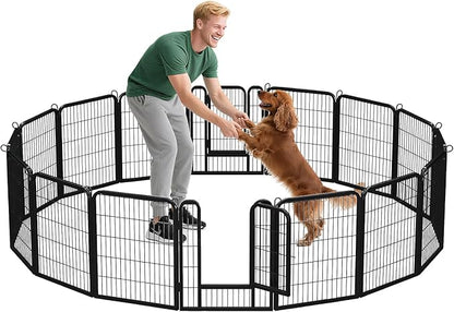 32 Inch Dog Playpen - 16 Panels Metal Pet Exercise Pen for Small-Medium Dogs, Indoor/Outdoor Dog Fence for Yard, Garden, Camping &amp; RV Travel