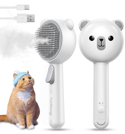 Cat Steam Brush, Brushes for Indoor Cats with Release Button, Dual Speed Spray USB Rechargeable Grooming Supplies, Cat Brush for Shedding Suitable for All Long-haired and Short-haired Pets