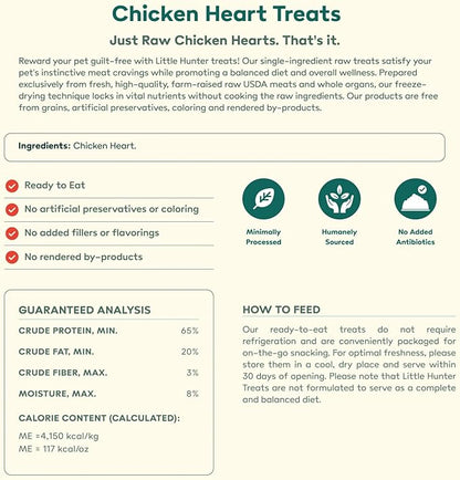 Little Hunter Freeze Dried Dog Treats - Chicken Hearts - Raw Single Ingredient Chicken Heart Dog Treats for Snacks, Training, Dog Food Toppers - All Natural, Healthy Dog &amp; Puppy Treats, 2 oz