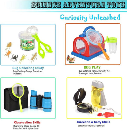 ESSENSON Outdoor Explorer Kit &amp; Bug Catcher Kit with Binoculars, Compass, Magnifying Glass, Critter Case and Butterfly Net Great Toys Kids Gift for Boys &amp; Girls Age 3-12 Year Old Camping Hiking