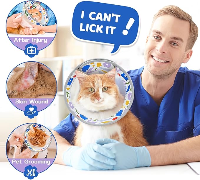 Breathable Air Mesh Cat Cone Collar Soft to Stop Licking, Adjustable, Foldable Lightweight Kitten Cones After Surgery Recovery for Cats &amp; Kittens (Flower,L)