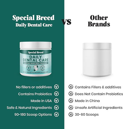 Dog Teeth Cleaning Powder – Natural Dog Dental Powder for Tartar Control, Fresh Breath &amp; Gum Health – Daily Plaque Remover with Zeolite, Brown Algae, Probiotics &amp; Rosemary – 90 Scoops