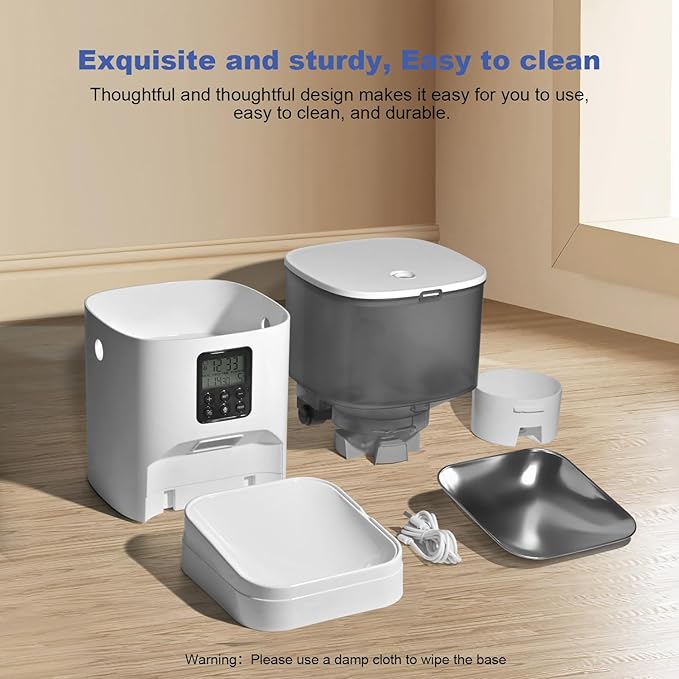 Automatic Cat Feeder, 4L Cat Food Dispenser with 10s Voice Recorder, Pet Feeder up to 8 Meals per Day, Timed Cat Feeder with Dry Food Sealed Ring (Jade White, 4L)