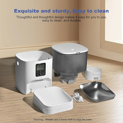 Automatic Cat Feeder, 4L Cat Food Dispenser with 10s Voice Recorder, Pet Feeder up to 8 Meals per Day, Timed Cat Feeder with Dry Food Sealed Ring (Jade White, 4L)