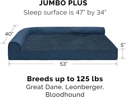 Furhaven Cooling Gel Dog Bed for Large Dogs w/ Removable Bolsters &amp; Washable Cover, For Dogs Up to 125 lbs - Plush &amp; Almond Print L Shaped Chaise - Blue Almonds, Jumbo Plus/XXL