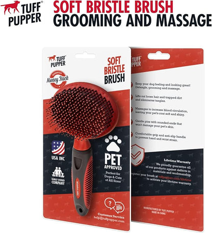 Tuff Pupper Round Bristle Soft Brush for Dogs and Cats | Gentle Grooming for Short or Long Hair | Soft Pin Tool for Sensitive Skin | Detangle &amp; Remove Loose Fur | For Dematting &amp; Detangling Undercoat