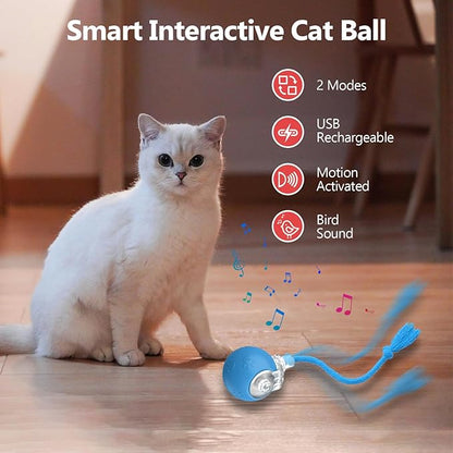 Interactive Cat Toys, Automatic Moving Cat Toys for Bored Indoor Adult Cats, Fast Rolling, Chirping &amp; Motion-Activated Kitty Toys, Fun Gift for Cats with Speedy Tail 2.0, USB Rechargeable, Blue