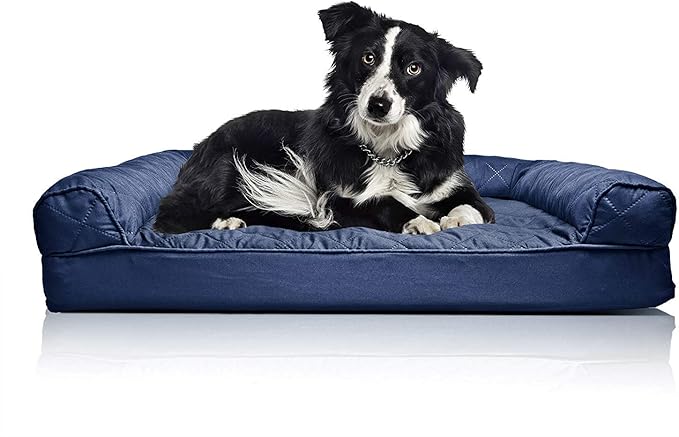 Furhaven Orthopedic Dog Bed for Large/Medium Dogs w/ Removable Bolsters &amp; Washable Cover, For Dogs Up to 55 lbs - Quilted Sofa - Navy (Blue), Large