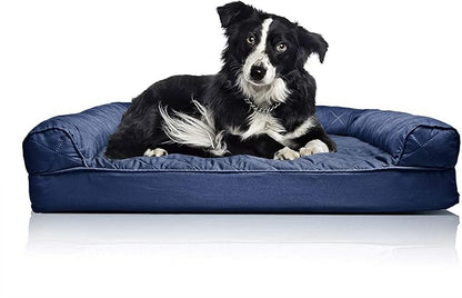 Furhaven Orthopedic Dog Bed for Large/Medium Dogs w/ Removable Bolsters &amp; Washable Cover, For Dogs Up to 55 lbs - Quilted Sofa - Navy (Blue), Large