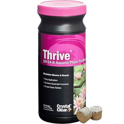 CrystalClear Thrive Aquatic Pond Plant Food, Fish Safe Water Garden Fertilizer, Nutrients Boost Lily &amp; Lotus Flower Bloom &amp; Root Growth, 60 Tablets