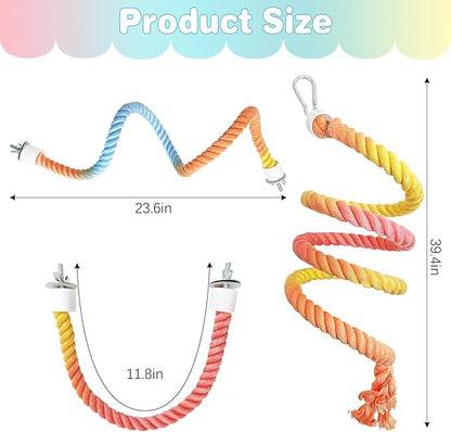 BNOSDM 3 Pcs Rope Perches for Bird Cages Gradient Sunset Color Bendable Climbing Rope Ladders &amp; Swings Birds Cage Accessories Toy for Parakeets, Budgies, Cockatiels, Conures, Lovebirds