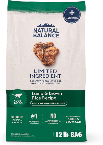 Natural Balance Limited Ingredient Adult Dry Dog Food with Healthy Grains, Lamb &amp; Brown Rice Recipe, 12 Pound (Pack of 1)