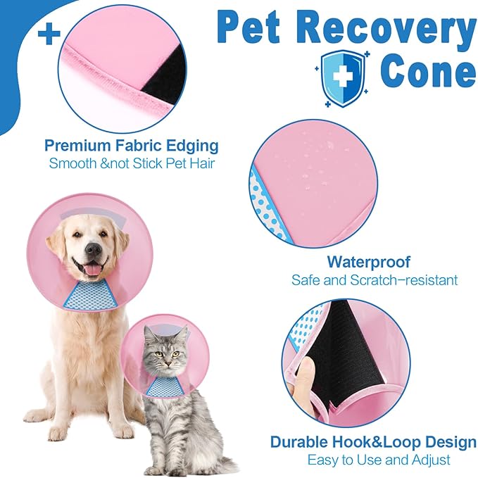 Supet Dog Cone Collar Adjustable After Surgery, Comfortable Pet Recovery Collar &amp; Cone for Large Medium Small Dogs, Elizabethan Dog Neck Collar Plastic Practical
