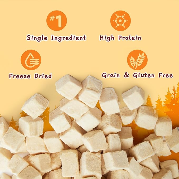 Jungle Calling Freeze-Dried Chicken Treats for Cats &amp; Dogs, Single Ingredient, Grain-Free, High Protein Training Rewards &amp; Food Topper (Chicken Cubes, 3.2 oz)