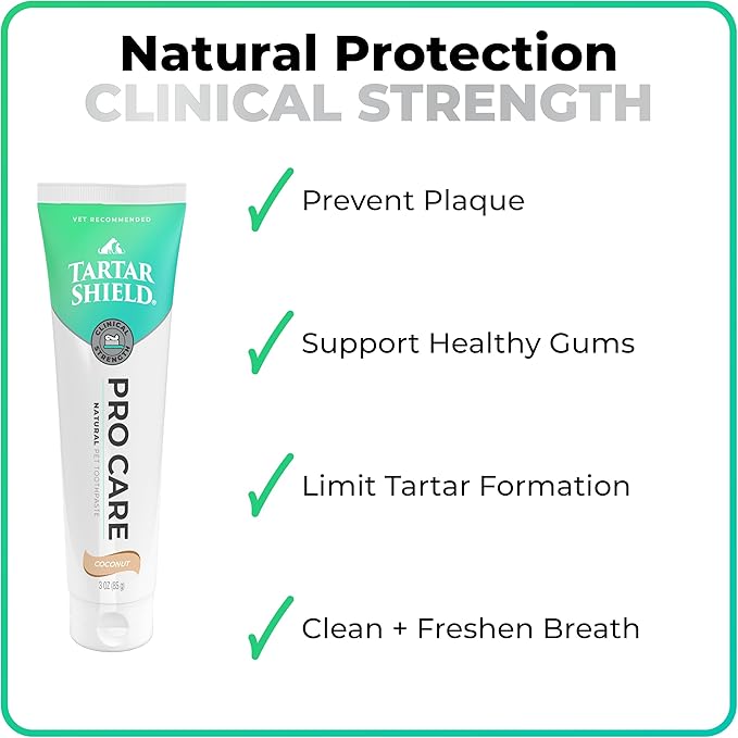 Tartar Shield Pro Care – Natural Enzymatic Pet Toothpaste – Protects Against Plaque &amp; Tartar – Freshens Breath &amp; Gently Removes Stains – for Dogs &amp; Cats – Coconut Flavor, 3 Oz.