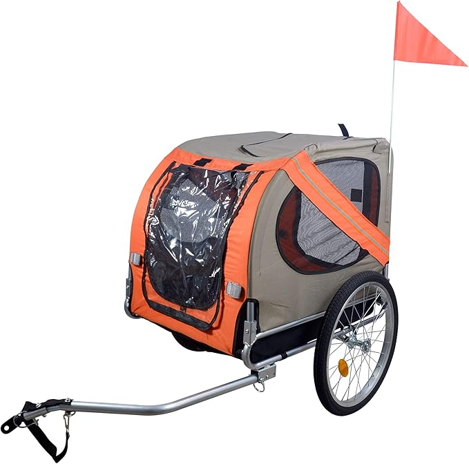 H&amp;B Luxuries Pet Bike Trailer Load 68 Pounds, Suitable for Big and Small Dogs, Folding Storage, Detachable, Easy to Install, Breathable Protective Net Pet Cart