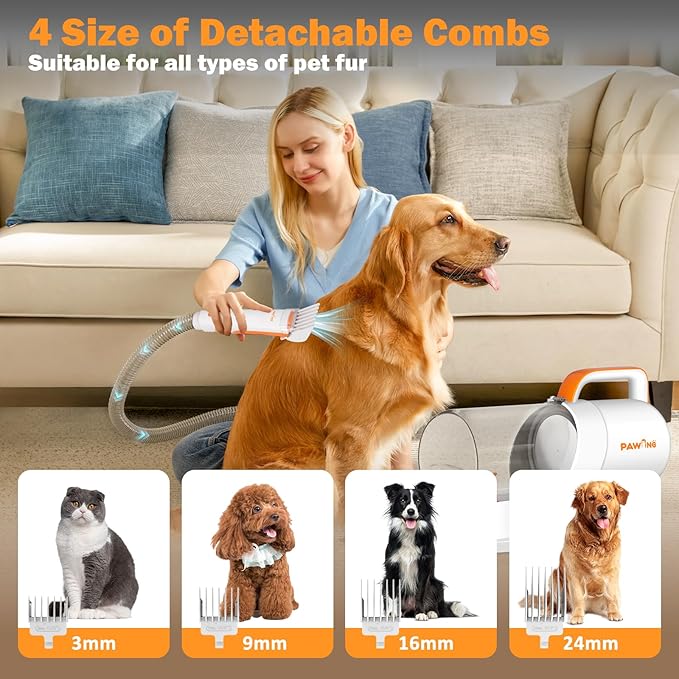 Pet Grooming Kit with Vacuum, All-in-1 Professional Deshedding Tools for Dogs &amp; Cats - Low Noise Dogs Vacuum Cleaner with 2L Large Capacity Dust Cup for Shedding Pet Hair