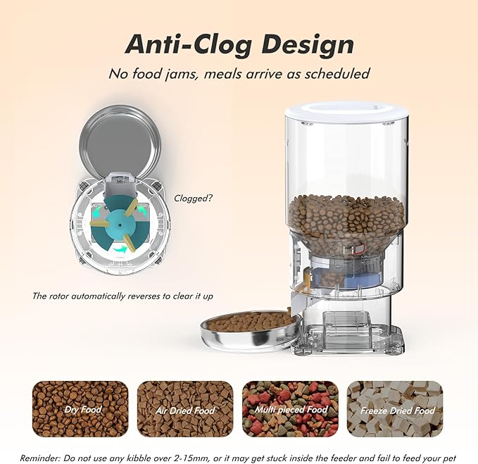 Automatic Cat Feeder - 5L Anti-Clog Cat Food Dispenser with Freshness Preservation, 1-6 Meals/Day, Programmable Portions, 10s Voice, 180-Day Battery Life, Auto Pet Feeder for Multi Cats &amp; Dogs