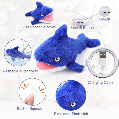 Mity rain 2 in 1 Interactive Dog Toys, Shark Dog Toy to Keep Them Busy, Plush Squeaky Dog Toys, Rechargeable Wiggly Fish Blue Dog Toys for Small Medium Large Dogs, Moving Dog Toys for Indoor&amp;Outdoor