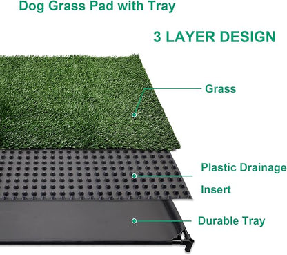 Dog Grass Pad with Tray, 35" X 23" Large Indoor/Outdoor Potty Training Pad, Durable Leak-Proof Tray and Reusable Puppy Grass Pads, Easy Clean Portable Pet Relief System for Small to Medium Dogs