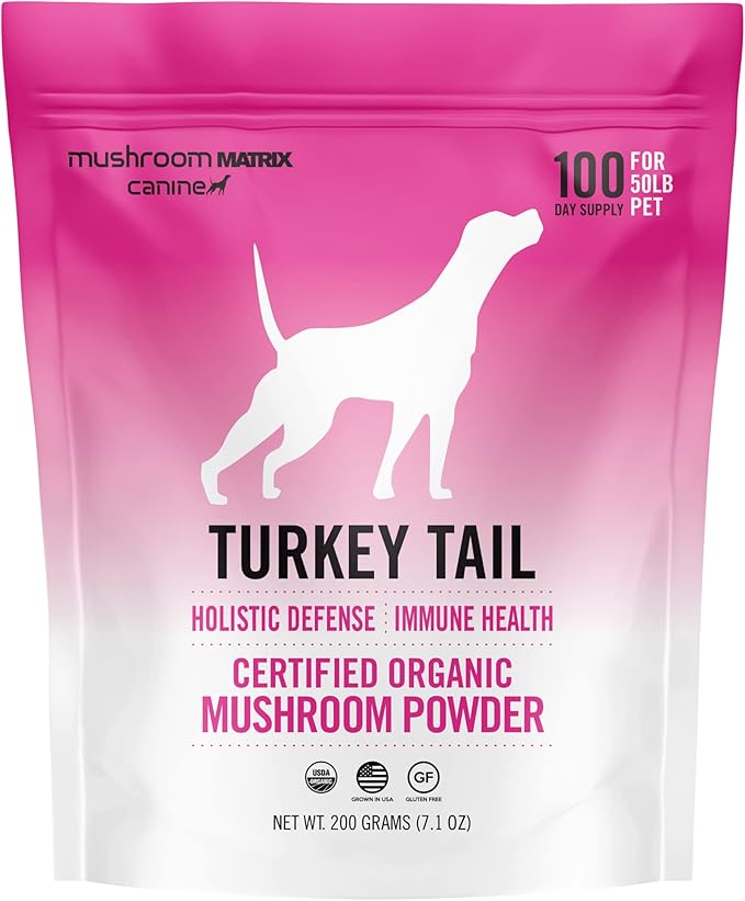 Om Mushroom Matrix Turkey Tail Mushroom Pet Supplement Powder, Provides Immunity Support &amp; Holistic Defense for Dogs &amp; Cats, 200 Grams, 7.1 oz