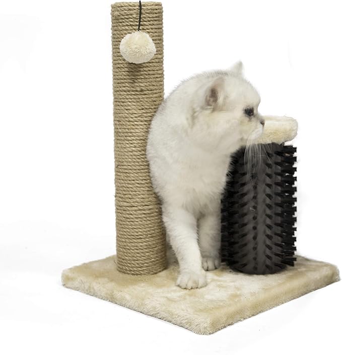 Amazon Basics Cat Scratcher - Indoor Classic Single Cat &amp; Kittens Scratching Post with Brush, Small (16.5" H) - Beige