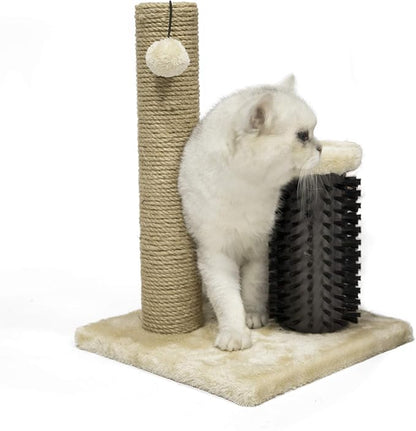 Amazon Basics Cat Scratcher - Indoor Classic Single Cat &amp; Kittens Scratching Post with Brush, Small (16.5" H) - Beige