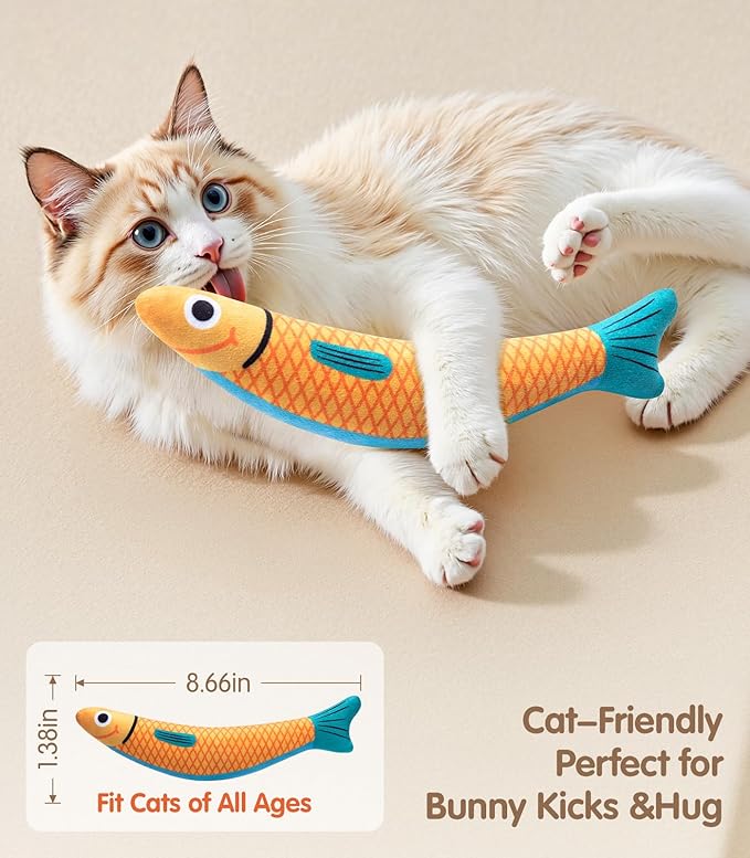 Interactive Cat Toys with[5000mg Premium A+Catnip][Baby Grade] Soft Chew Kicker Cat Toys for Indoor Cats &amp; Kittens, Crinkle &amp;Rattle Fish Sound Toy, Drives Bored Cats Crazy with Fun,3 Pack