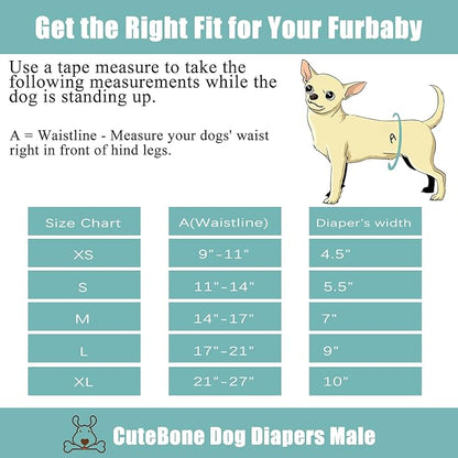 CuteBone Dog Diapers Male Belly Bands 3 Pack for Male Dogs Reusable Puppy Wraps DM66XS