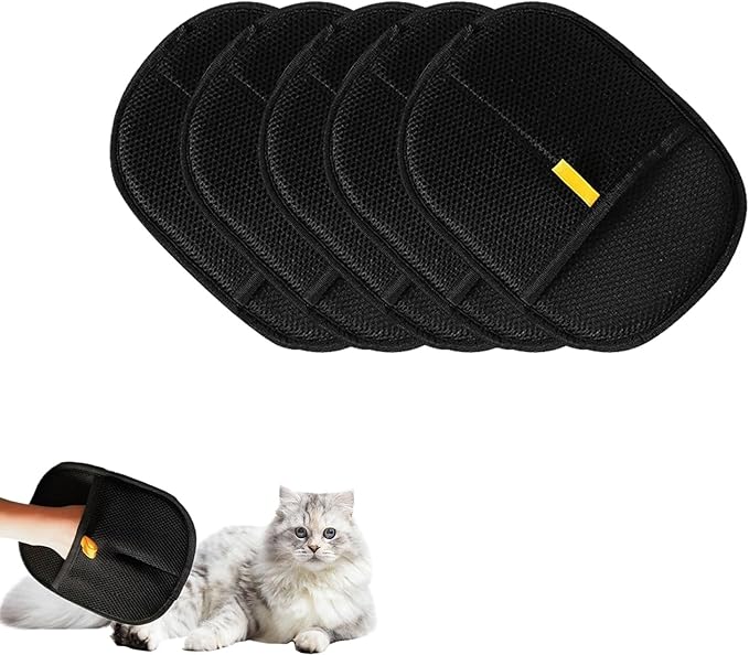 2025 Upgraded Pet Hair Removal Glove |Double-Sided – Reusable Grooming &amp; Bathing Glove for Dogs and Cats |Soft Silcone Touch |Easy Deshedding and Cleaning Mitt (Black, 5 PCS)