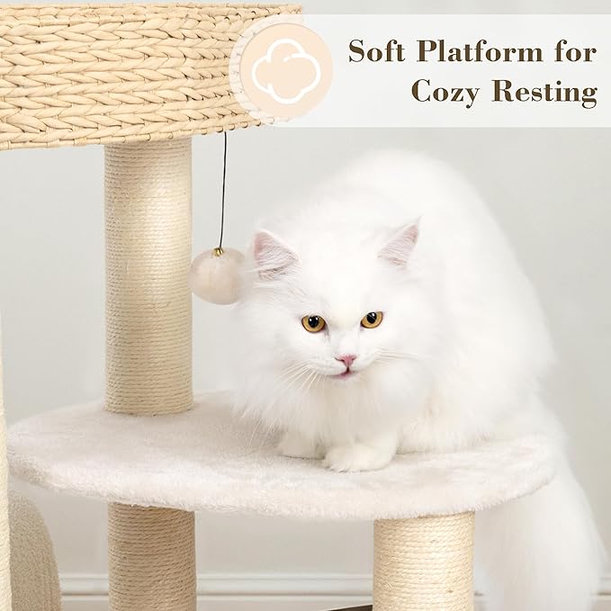 KAMABOKO Modern Cat Tree, 39" Tall Cat Trees for Kittens Climb Play &amp; Rest, Cat-Tree for Indoor Cats w/Natural Sisal Scratching Posts, Hand-Woven Condo &amp; Top Perch
