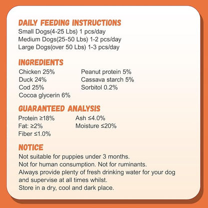 Triple Flavor Dog Treats, Chicken Duck Wrapped Cod Sticks, Rawhide-Free Grain-Free Soft Chewy Treats Natural Ingredients, Training Snacks for Small Medium Large Dogs, 15-17 Counts, 10.6 oz
