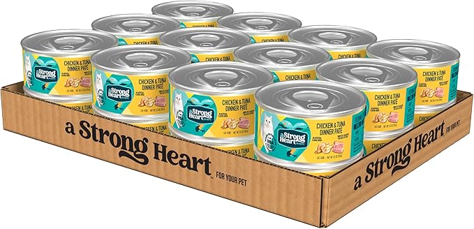 A Strong Heart Canned Wet Cat Food, Chicken &amp; Tuna Dinner Paté - 5.5 oz Cans (Pack of 24), Made in The USA with Real Chicken &amp; Tuna