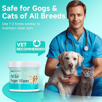 Ear Cleaner Finger Wipes for Dog &amp; Cat [Finger Casing Design][Pet Ear Wipes with Tweezers] for Controlling Ear Infections and Ear Odor Reduce ear wax buildup Natural Ingredients Dog Ear Wipes