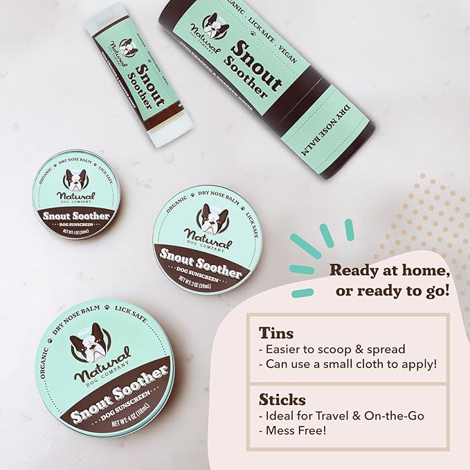Natural Dog Company Snout Soother Balm Bundle, with 4 Travel Sticks (0.15 oz Each), Wax for Dry, Cracked Noses, Heals &amp; Moisturizes with Shea Butter &amp; Coconut Oil, Lick-Safe Nose Butter, Made in USA