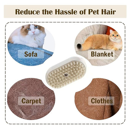 Cat Steam Brush, 3 in 1 Pet Spray Hair Removal Comb, Cats and Dogs Brush for Shedding, Rechargeable Silicone Pet Steam Brushes, Spritz Defur Comb for Massage, Cleaning and Remove Loose Hair - White