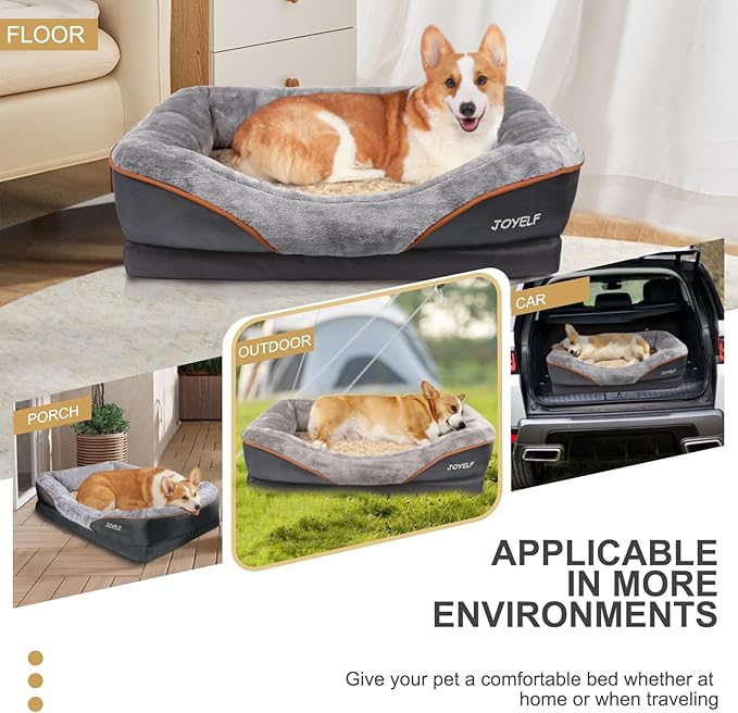 JOYELF Large Memory Foam Dog Bed, Orthopedic Dog Bed &amp; Sofa with Removable Washable Cover and Squeaker Toy as Gift