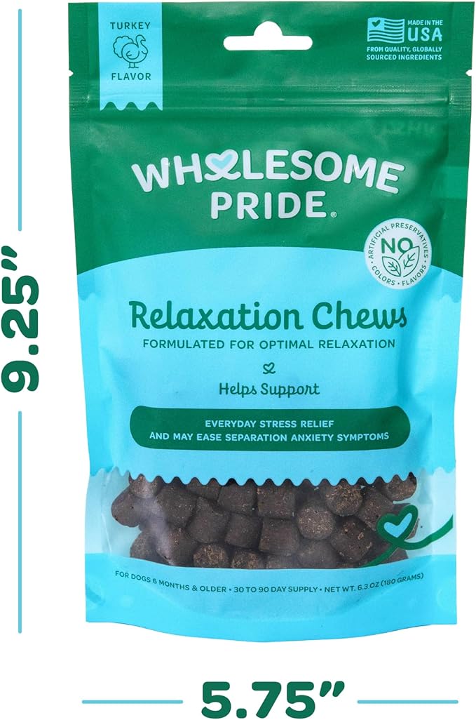 Wholesome Pride Calming Supplement for Dogs - 90 Soft Chews - Natural Anxiety Relief, Separation &amp; Noise Stress Support with Herbal Ingredients, No Melatonin, Non-Drowsy