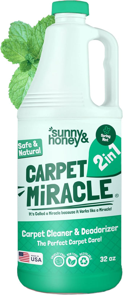Sunny &amp; Honey Carpet Shampoo &amp; Cleaning Solution - 32 Fl Oz Spring Mint Scent - Pet Carpet Cleaner Machine Solution - Rug &amp; Upholstery Cleaner - Stain Remover &amp; Odor Deodorizer