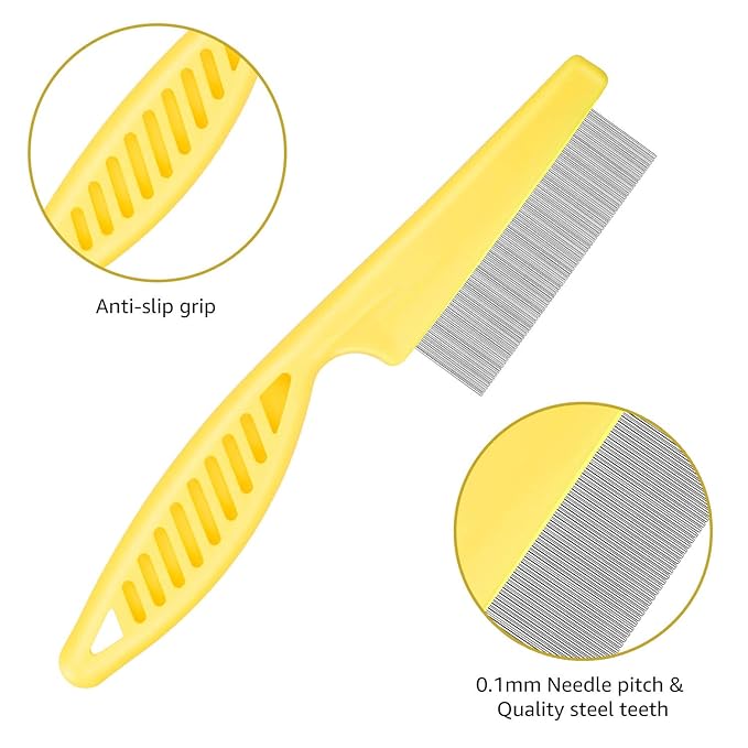 Cat &amp; Dog Comb Set - Fine Tooth Grooming Comb for Dandruff &amp; Hair Removal (Yellow)