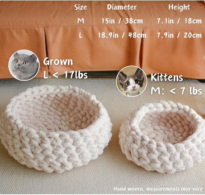 Cat Nest Bed – Premium Handwoven Washable Extra Soft Round Cave House for Indoor Kitten &amp; Kitty, Small &amp; Large (DGreen,Large)