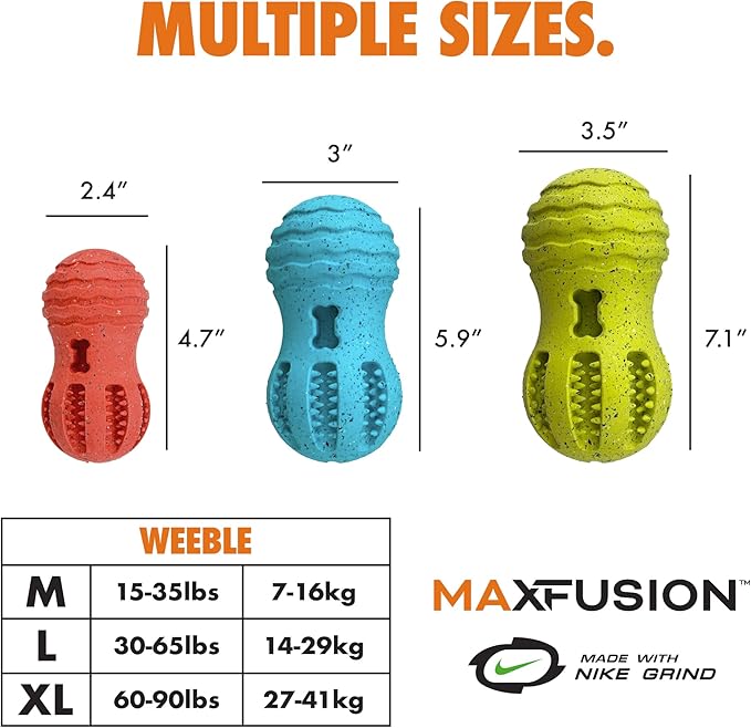 Max Fusion with Nike Grind, Dog Chew Toy, Arlee Weeble Treat Dispensing Toy for Dogs, Durable &amp; Interactive for Pets, M