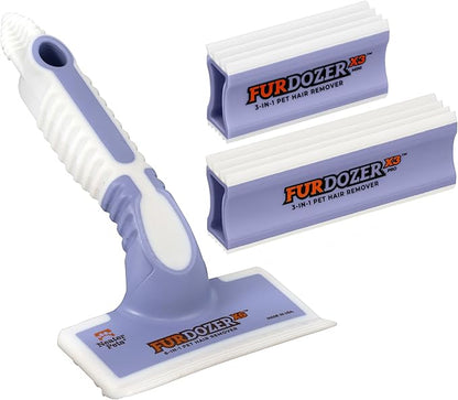FurDozer X6 &amp; X3 Bundle - Pet Hair Removal Tool &amp; Car Detailing Dog Hair Remover for Carpet, Car, Couch, Bedding, &amp; Furniture - Reusable Pet Fur Remover &amp; Carpet Scraper for Animal Fur &amp; Lint, Purple