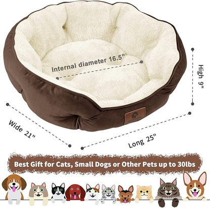 Asvin Medium Dog Bed for Medium Dogs, Cat Beds for Indoor Cats, Pet Bed for Puppy and Kitty, Extra Soft &amp; Machine Washable with Anti-Slip &amp; Water-Resistant Oxford Bottom, Brown, 25 inches
