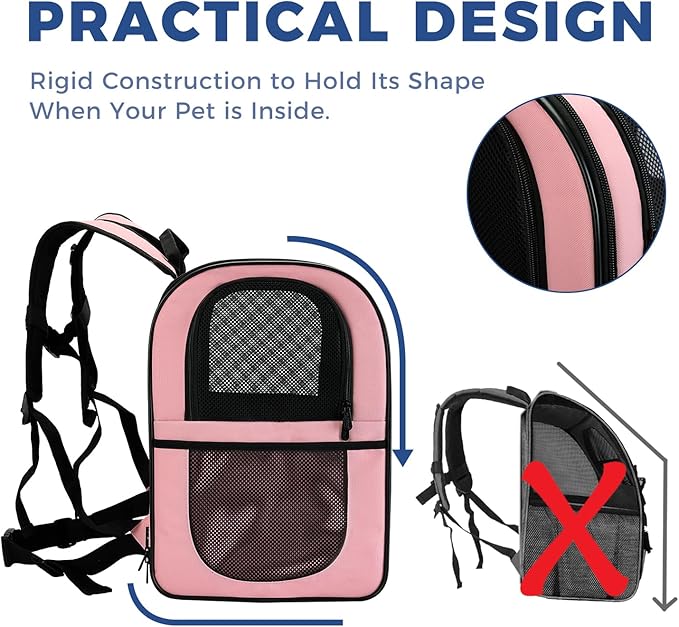 Apollo Walker Dog &amp; Cat Carrier Backpack for 4-15lb Pets - Ventilated Safe Design with Padded Back Support, Breathable Mesh Pet Backpack for Hiking, Travel, Outdoor (Pink)